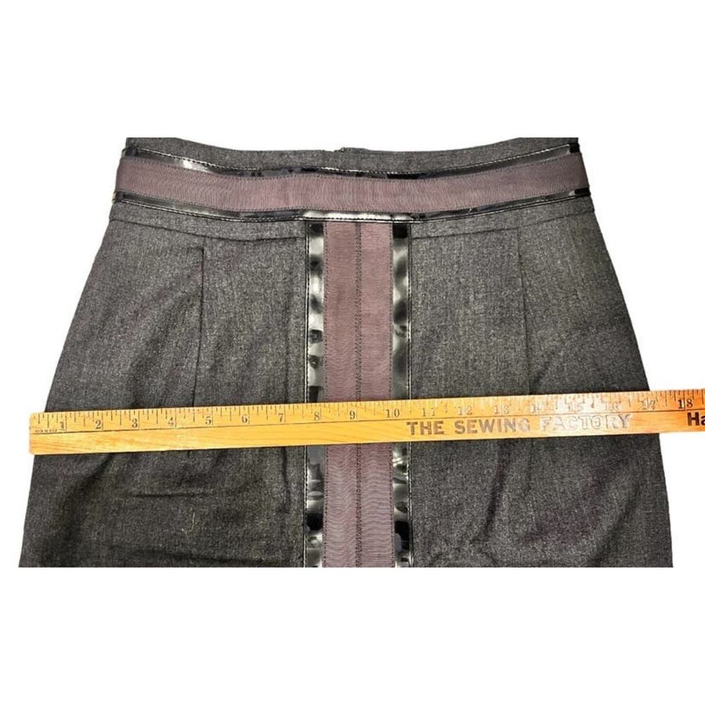 Tory Burch Wool A Line Skirt Patent Ribbon Trim Style 23081306 Size 2 Gray Black - Picture 5 of 11